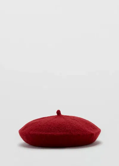 Mango Bonnet En Laine Mélangée In Rouge