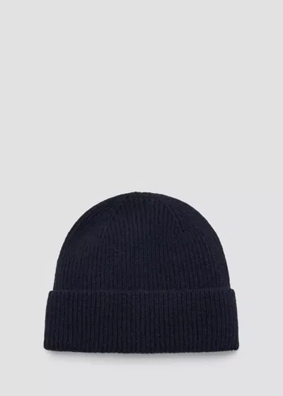 Mango Bonnet En Mélange De Laine Côtelée In Bleu Marine