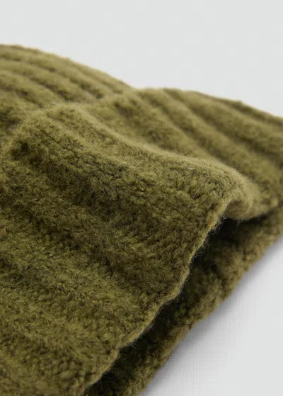 Mango Ribbed Knit Beanie Khaki In Khaki