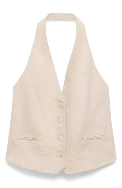 Mango Boreli Linen Halter Vest In Light Beige/pastel Grey