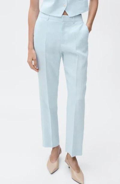 Mango Boreli Linen Pants In Sky Blue