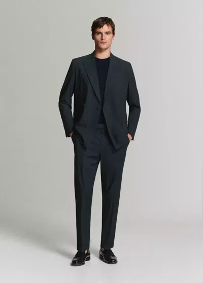 Mango Boston Regular-fit Double-breasted Suit Blazer In Navy