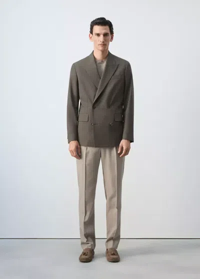 Mango Boston Regular-fit Double-breasted Suit Blazer In Medium Brown