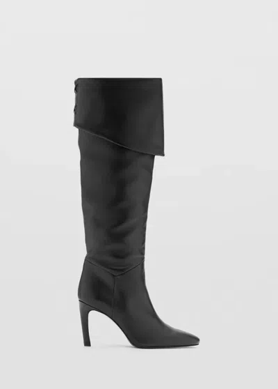 Mango Botte En Cuir À Talon Aiguille In Black