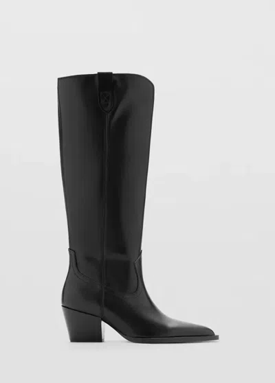 Mango Bottes Cuir Talon Bloc In Black