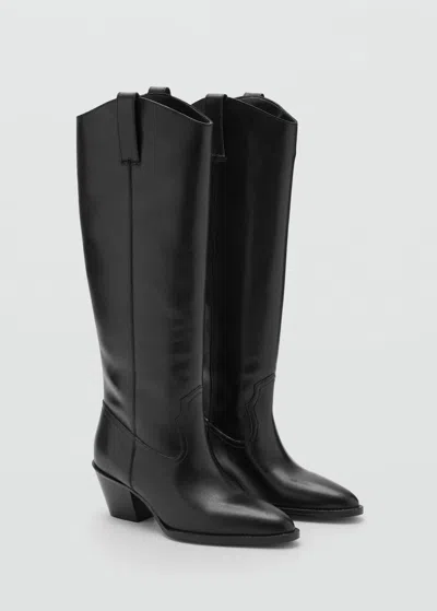 Mango Heel Leather Boot In Black