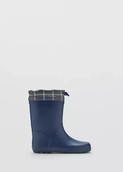 Mango Kids' Bottes De Pluie Détail Carreaux In Bleu Marine