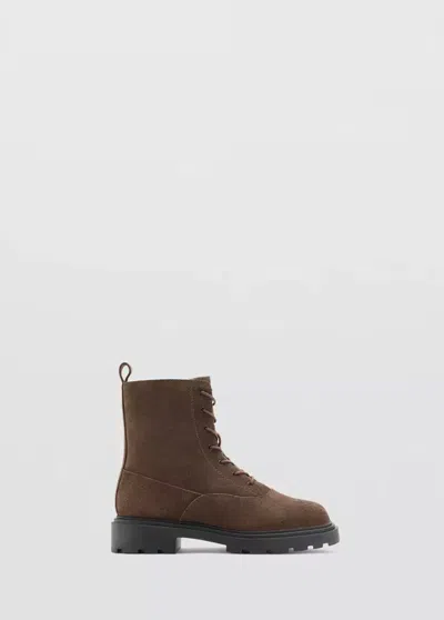 Mango Kids' Bottine En Cuir Bovin À Lacets In Brown