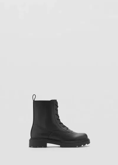 Mango Kids' Bottine En Cuir Bovin À Lacets In Noir