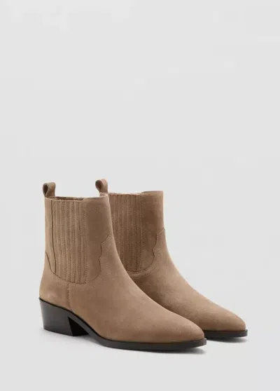 Mango Bottine Talon Suède In Brown