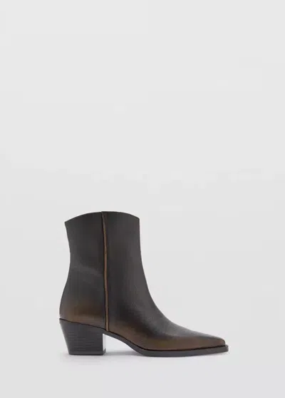 Mango Bottines 100 % Cuir Talon In Chocolat