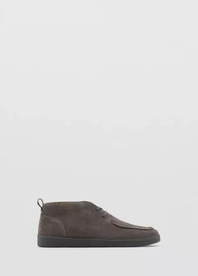 Mango Bottines Baskets Cuir Suédé In Gris
