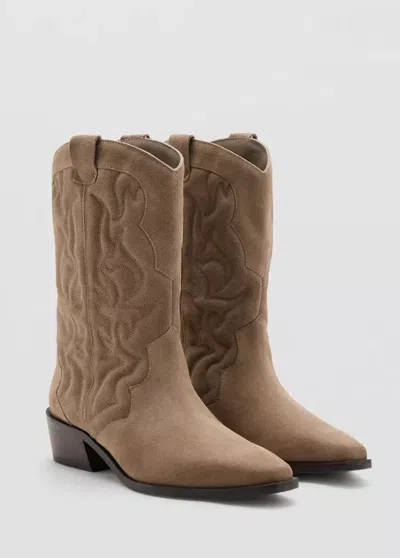 Mango Bottines Cowboy Cuir Broderies In Brown
