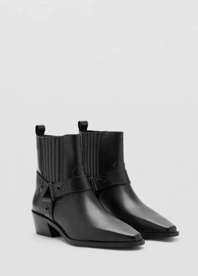 Mango Bottines Cuir À Talon In Black