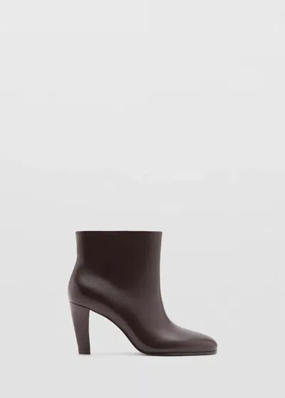 Mango Bottines Cuir À Talon In Chocolat