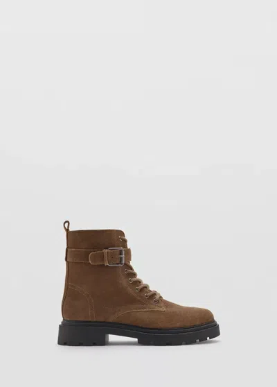 Mango Bottines Cuir Boucle In Marron