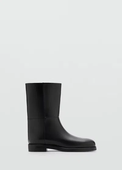 Mango Bottines Cuir Bout Rond In Noir
