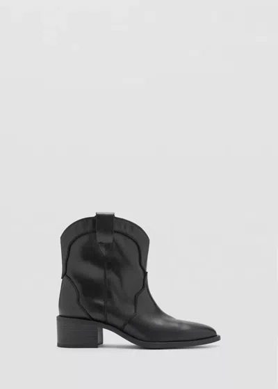 Mango Bottines Cuir Cowboy In Noir
