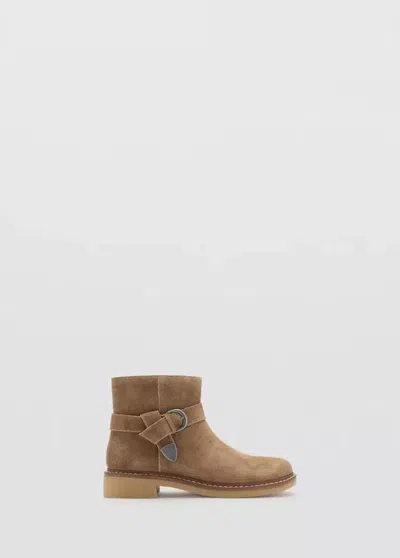 Mango Kids' Bottines Cuir Détail Boucle In Marron Moyen