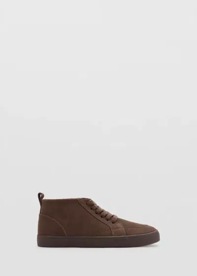 Mango Bottines Cuir Et Croûte De Cuir In Chocolat