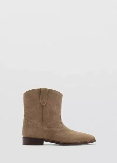 Mango Bottines Cuir Et Croûte De Cuir In Sable