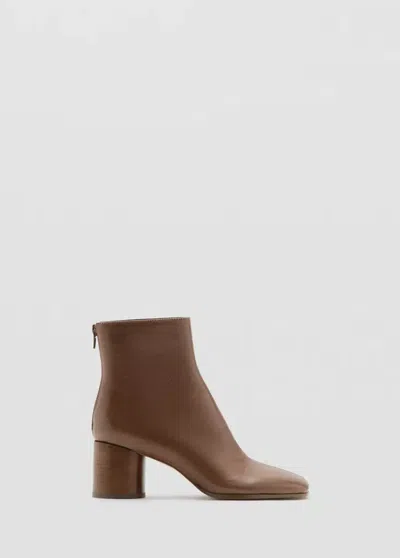 Mango Bottines Cuir Talon Bloc In Marron