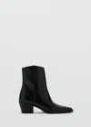 Mango Bottines Cuir Talon Bloc In Noir