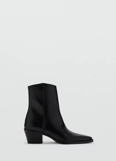 Mango Bottines Cuir Talon Bloc In Noir