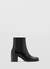 Mango Bottines Cuir Talon Bloc In Noir