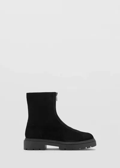 Mango Bottines Cuir Zip In Noir