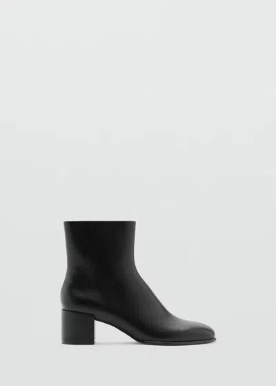 Mango Bottines Effet Cuir À Talon Large In Noir
