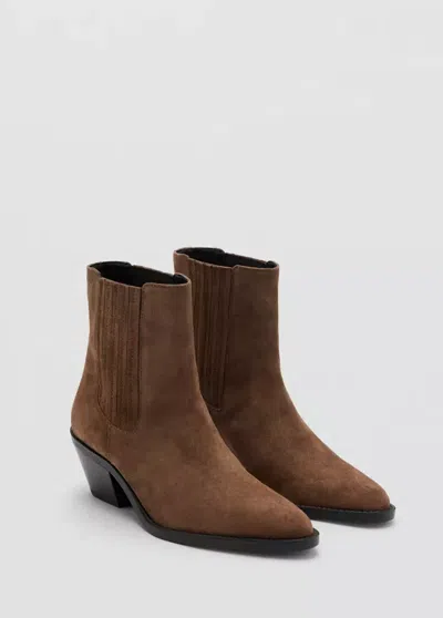 Mango Bottines Suède Talon Bloc In Brown