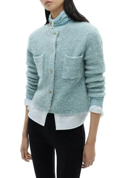 Mango Women's Jewel Buttons Detail Boucle Knit Sweater In Sky Blue