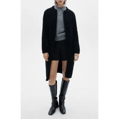 Mango Bouclé Coat In Black