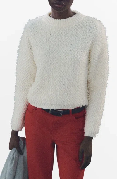 Mango Bouclé Crewneck Sweater In Ecru