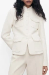 Mango Bouclé Jacket With Pockets In White