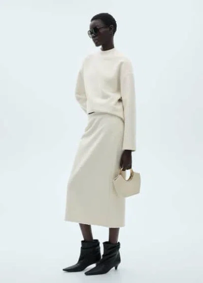 Mango Bouclé Midi-skirt In Ecru