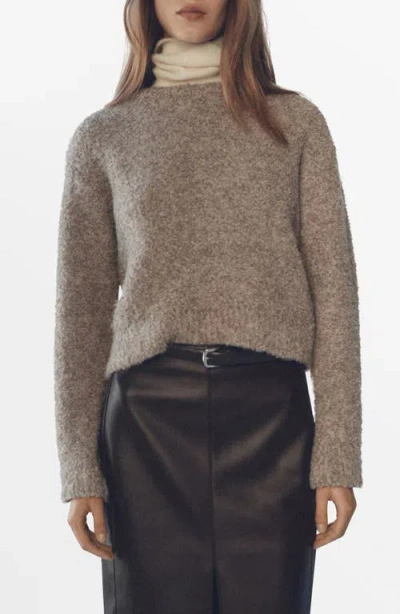 Mango Bouclé Sweater In Medium Brown
