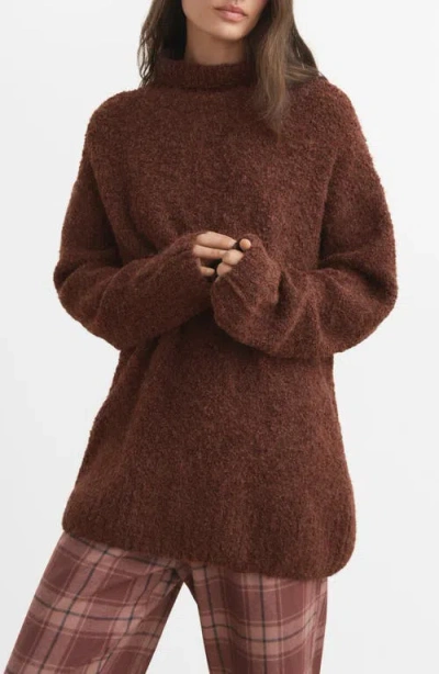 Mango Bouclé Turtleneck Sweater In Brown
