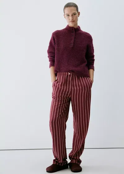 Mango Bouclé Wool Sweater In Burgundy