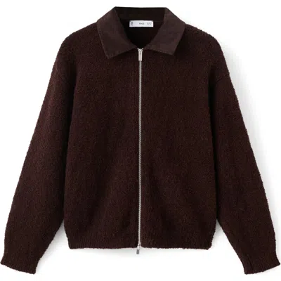 Mango Bouclé Zip Cardigan In Animal Print