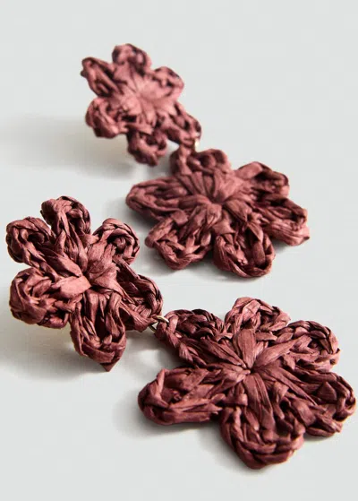 Mango Flowers Raffia Earrings Burgundy