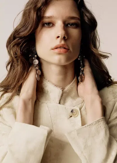 Mango Boucles D'oreilles Pendantes Avec Détails Gravés In Argent