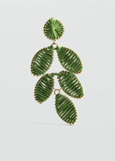 Mango Long Floral Design Earrings Pastel Green