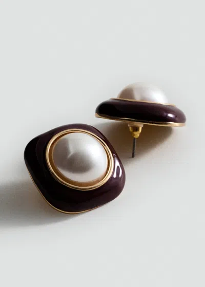 Mango Boucles D'oreilles Perles Combinées Grenat - Femme - Taille Unique -