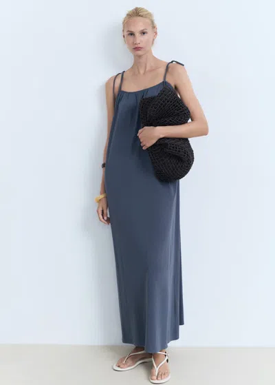Mango Bow Cotton Dress Blue