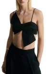 Mango Linen-blend Crop Top With Bow Design In Black