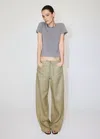 Mango Bow Linen Pants In Green