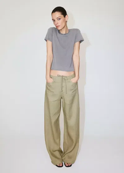 Mango Bow Linen Pants In Green