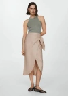 Mango Wrap Front Linen Midi Skirt In Gris Clair/pastel